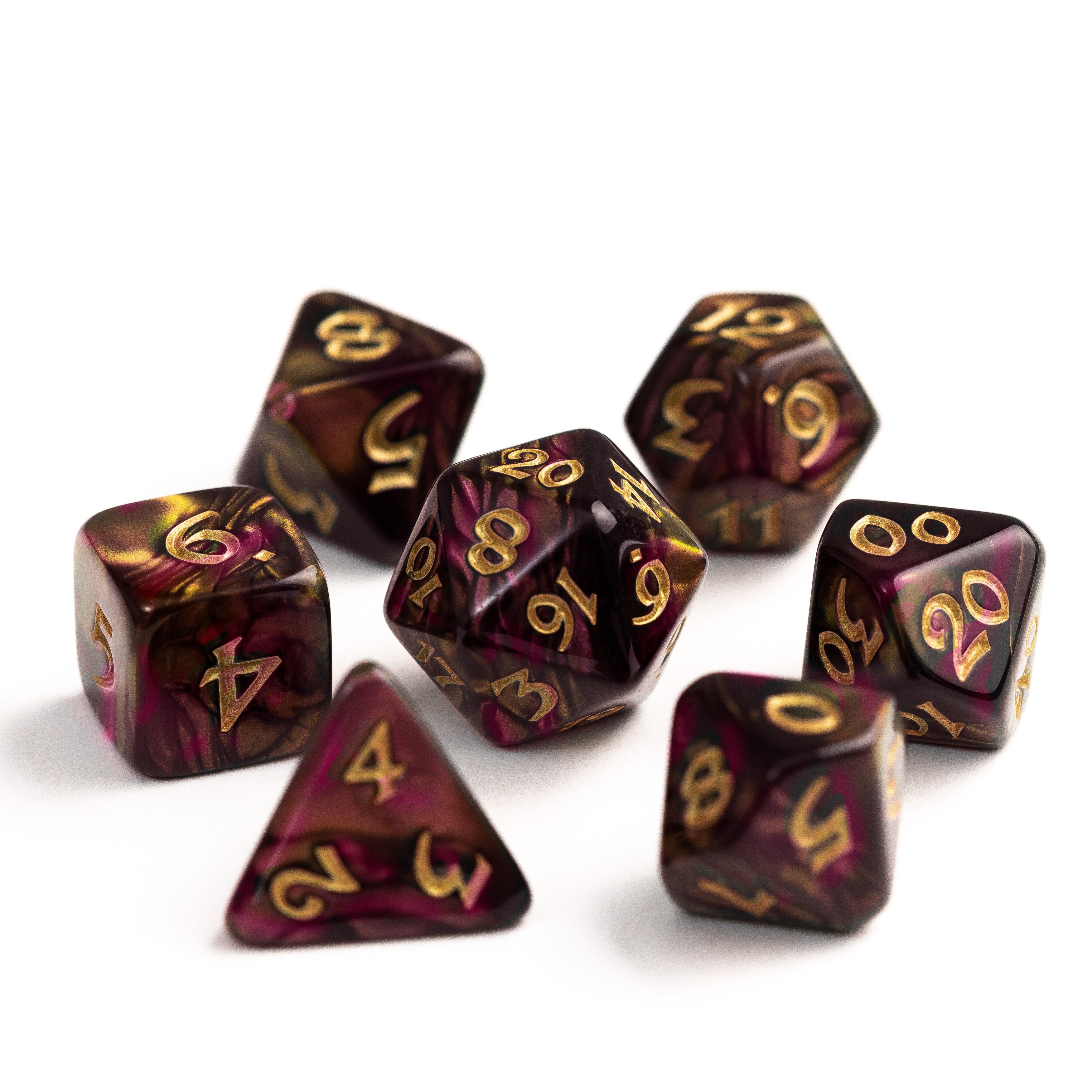 7pc RPG Set - Elessia - Dagda with Gold – Die Hard Dice