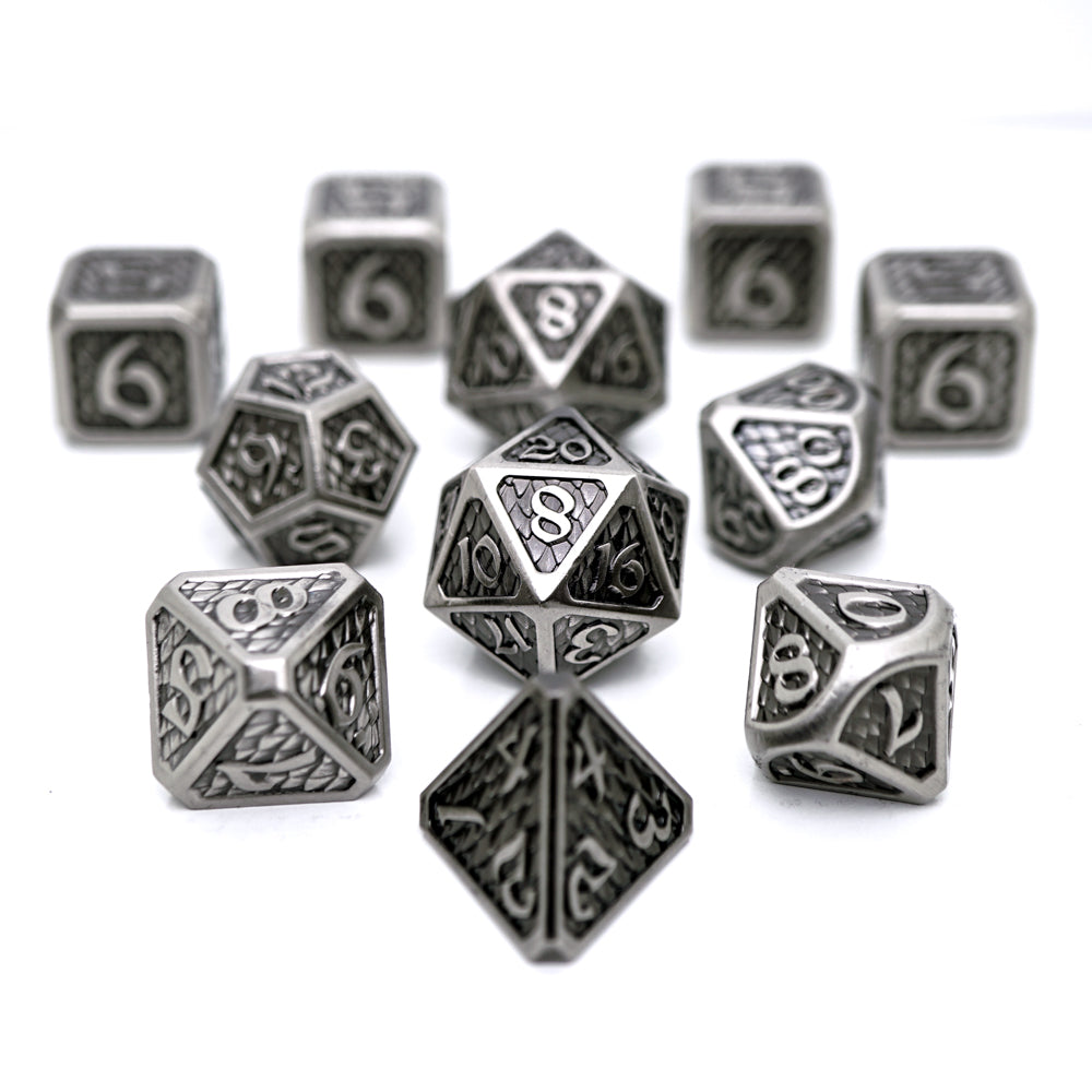 11pc RPG Set - Drakona Eldric Argentum – Die Hard Dice